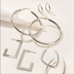 Boutique Silver 4 Pairs LARGE Dangle Silver Plated Earrings Boho Everyday